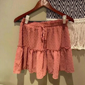 YOURS TRULY BY FREE PEOPLE BLUSH PINK TIERED POLKA DOT MINI SKIRT SIZE 10